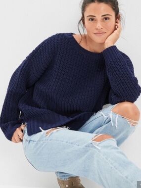 aerie Navy Crewneck Knit Sweater NWT